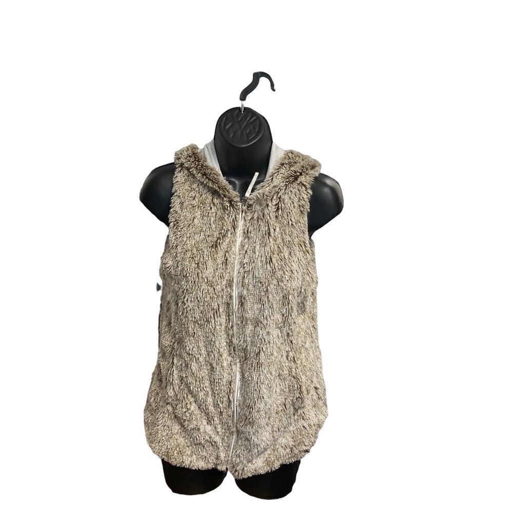 ALTAR’D STATE, Women’s XS  HoodedFuzzy Brown Vest,  Style # PV173038AS,Front Zip